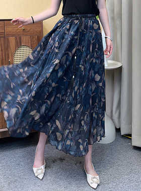 复古碎花长裙半身裙女夏季薄款高腰显瘦a字大摆伞裙大码胖mm裙子
