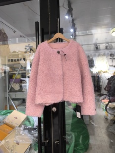 2025秋冬新款韩版时尚百搭短款圆领休闲羊羔毛皮毛一体加厚外套女