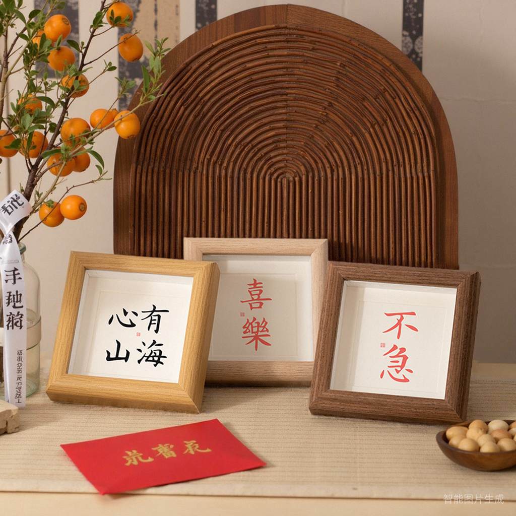 新中式正方形相框摆台迷你小油画棒相框空框画框4寸木质书法摆件