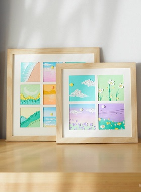 油画棒专用相框摆台保存作品正方形画框装裱立体摆件9宫格手工diy