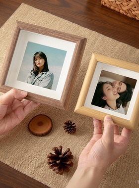 源头工厂中空钢化玻璃正方形4寸迷你小相框摆台高级感定制diy留白