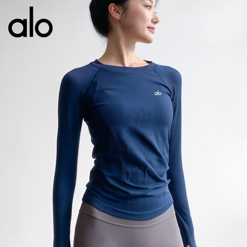 AIo瑜伽服运动上衣女款圆领高弹显瘦专业运动长袖跑步速干健身服
