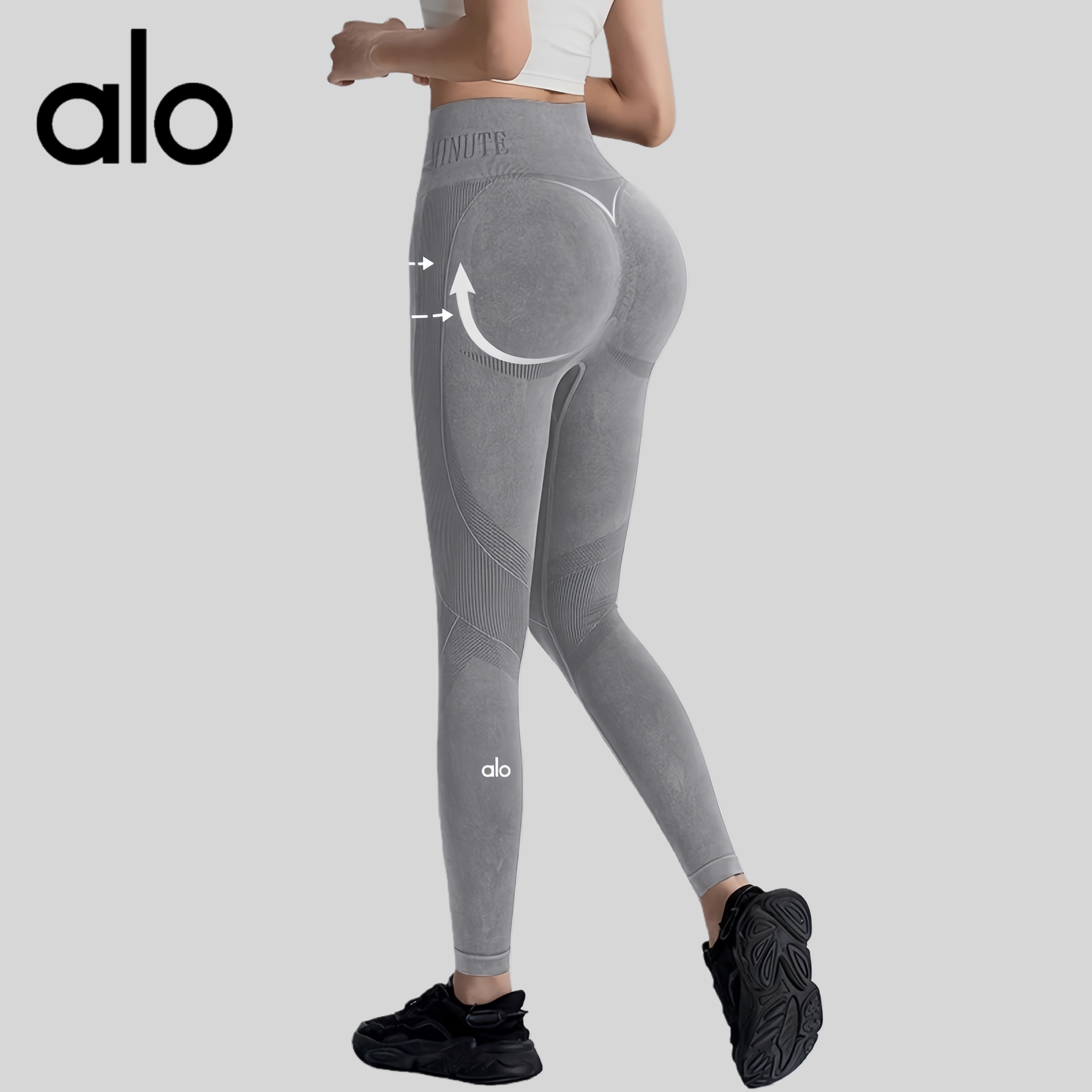 AIo高腰收腹瑜伽裤蜜桃提臀立体条纹紧身显瘦跑步运动长裤健身服