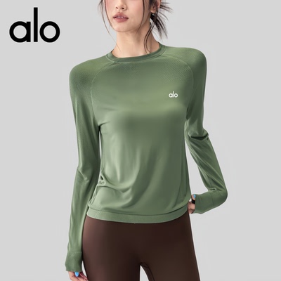 AIo女秋冬新款瑜伽服套装圆领显瘦运动长袖速干普拉提训练上衣
