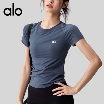 AIo健身女速干瑜伽服短袖夏修身透气跑步训练上衣专业薄款运动T恤