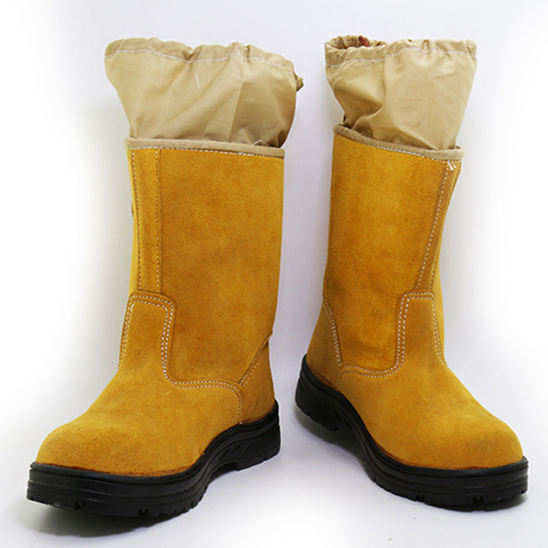 가을 겨울 용접 소 가죽 높은 부츠 스웨이드 안티 SCALDING 고무 밑창 미끄럼 방지 내마모성 용접공 노동 보호 신발 무료 배송