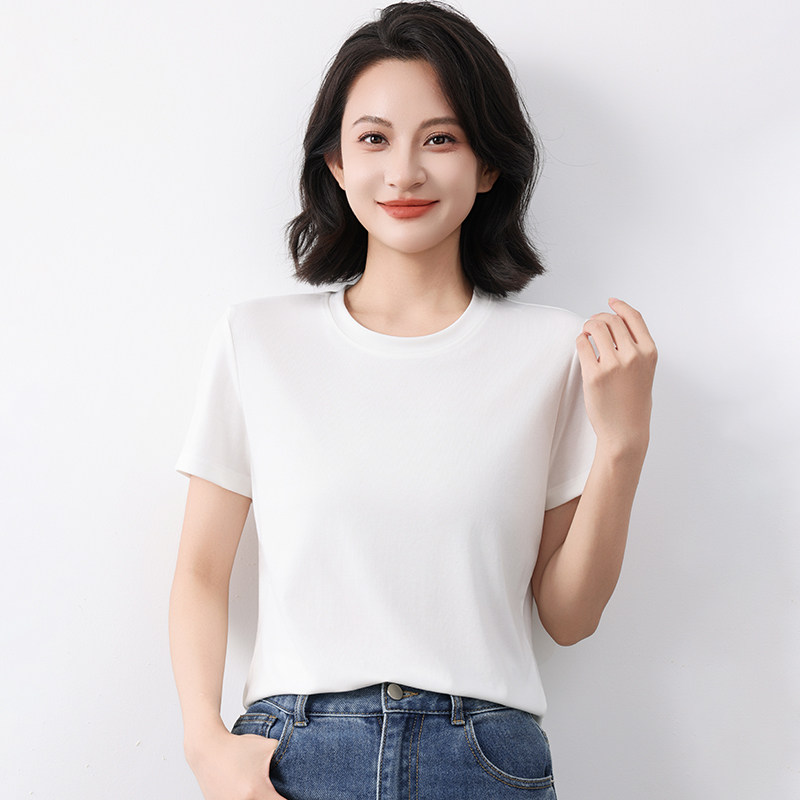 休闲风圆领短袖T恤女白色宽松百搭亲肤透气打底衫上衣