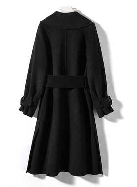 24新款羊绒大衣双面绒毛呢外套中长款黑色羊毛风衣明星同款D字母