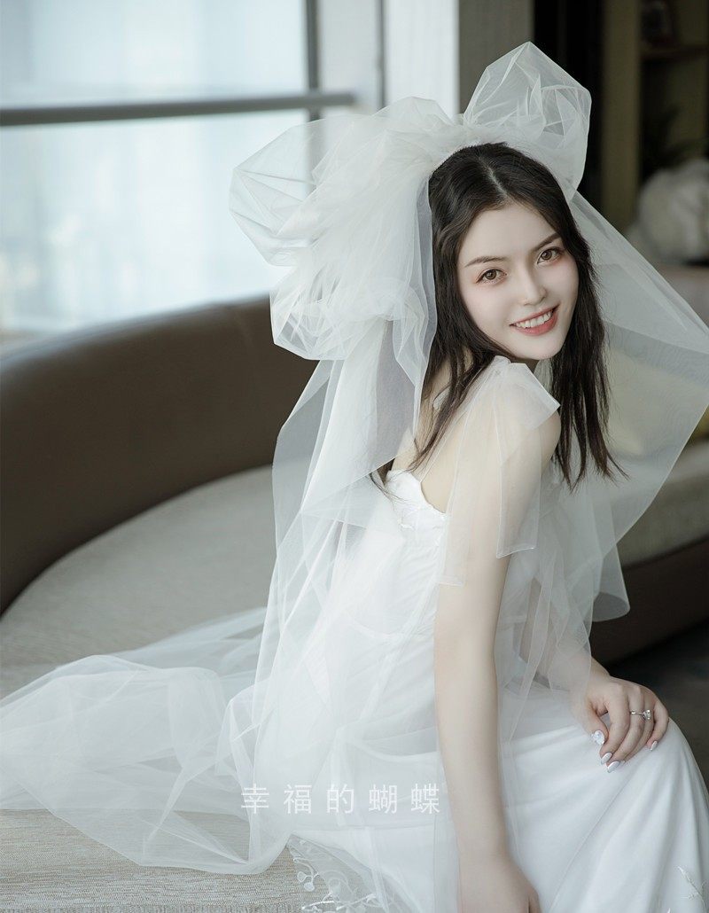 头纱新娘主婚纱头饰超仙森系韩式求婚女士头纱蓬蓬头纱多层白色