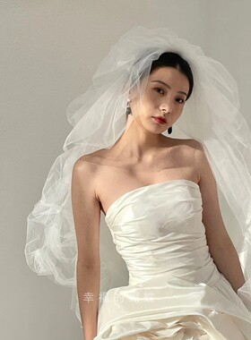 主婚纱头纱高级感新娘摄影白色