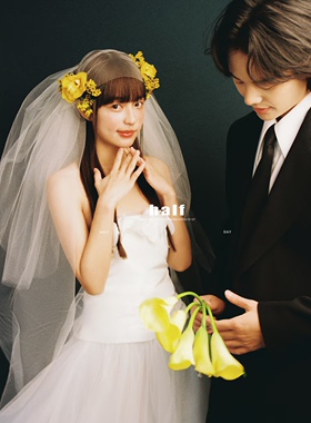 新娘结婚婚纱头纱长款包头素纱蓬蓬纱头饰高级感摄影拍照造型白色