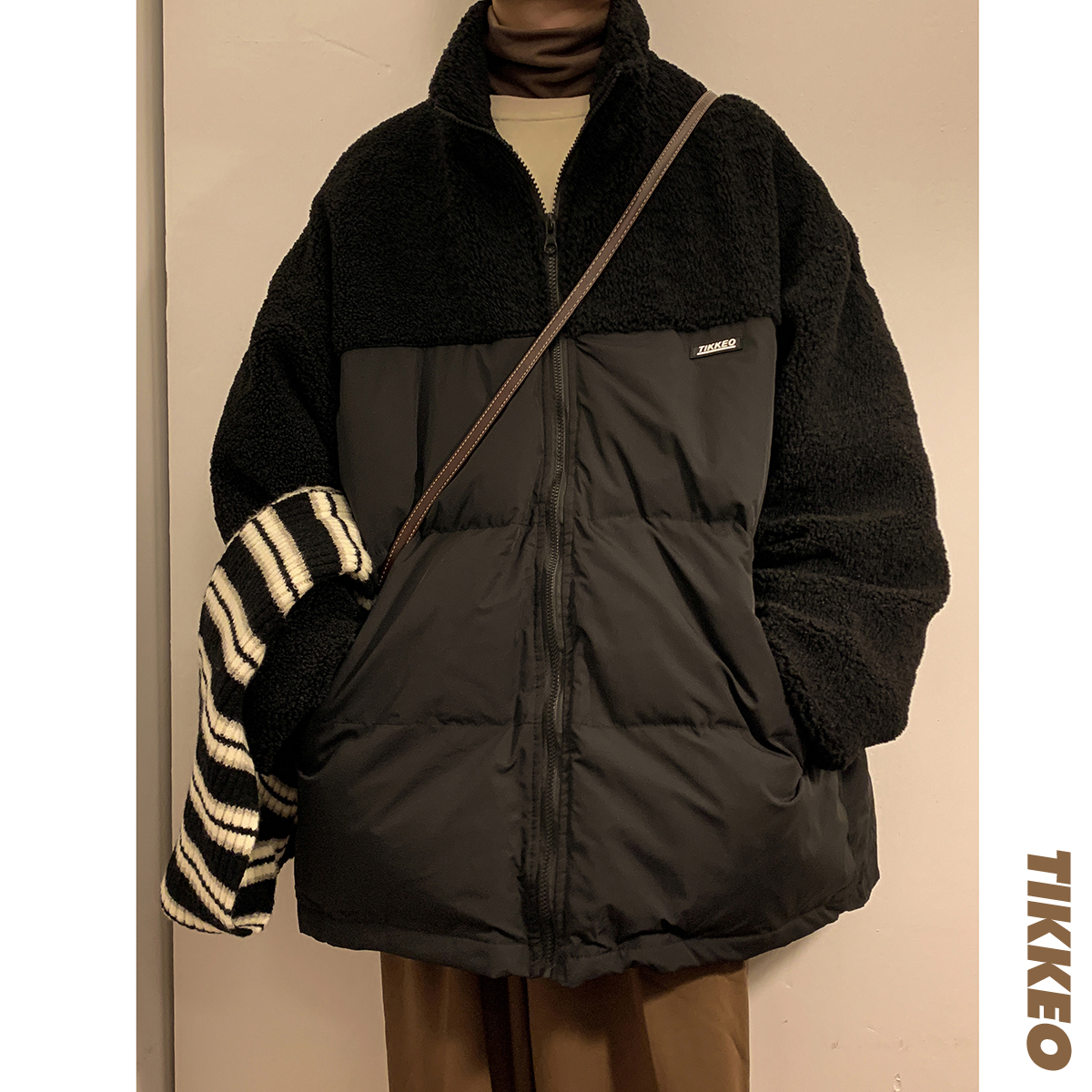 羊羔绒拼接棉衣面包服外套男D328-DY3341-P128，男装棉衣，电商D328