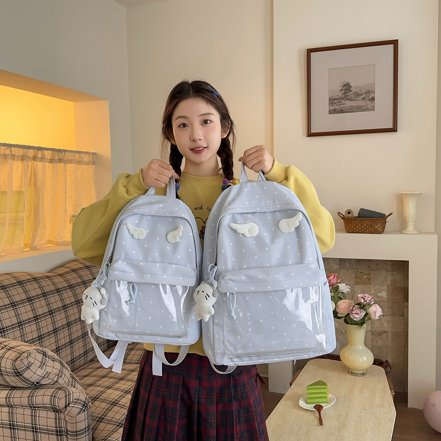 少女风波点双肩包女生可爱甜美大容量背包高颜值2026新款学生书包