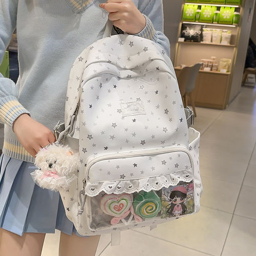 高颜值可爱星星透明痛包大容量轻便初中女生书包韩系甜美双肩包女