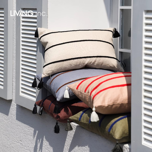 LIVINGinc夏季亚麻条纹靠垫抱枕