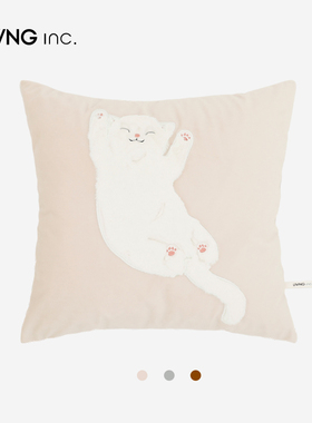 LIVING inc.喵星人 可爱卡通猫咪抱枕客厅办公室立体兔毛床上靠枕