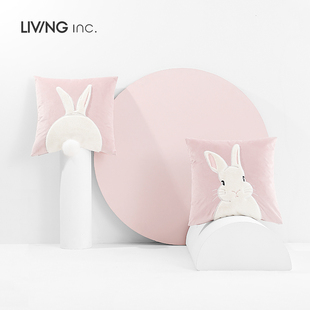 LIVING 兔子毛绒绣花抱枕沙发客厅靠枕ins靠垫粉色少女 inc.白兔