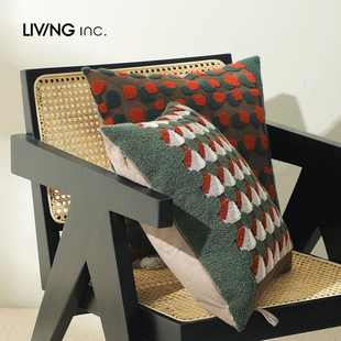 LIVING 沙发抱枕原木复古客厅刺绣靠垫卧室大靠枕套 inc.中古几何
