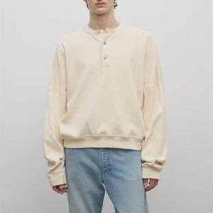 自主Row风格 25ss新款Greto米黄色亨利领老钱风宽松长袖卫衣