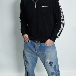 CH圆领口袋脏话字母标语印花梵文限定系列男女情侣长袖t恤tee潮