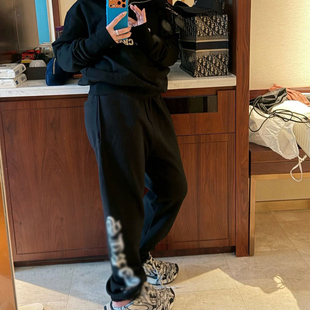 CH 25SS秋冬新款银扣梵文字母刺绣卫裤男女宽松休闲运动长裤子