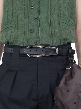 25ss自主定制kiko银扣全牛皮腰带简约小众高级感老钱风皮带男女潮