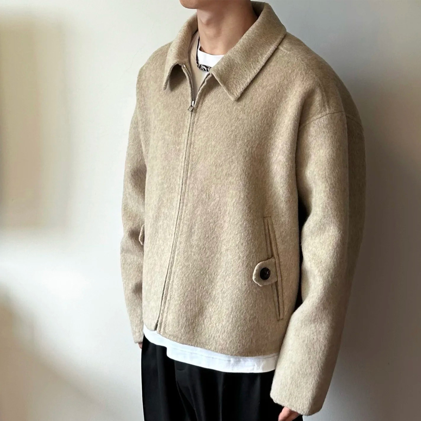 自主AC风格25FW重磅90羊毛10羊绒双面呢短宽版型纽扣外套夹克秋冬