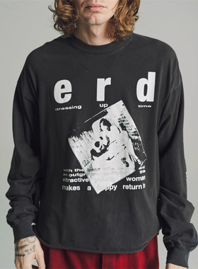 ERD忧郁的富二代schooldays裂纹印花水洗复古boxy长袖圆领T恤