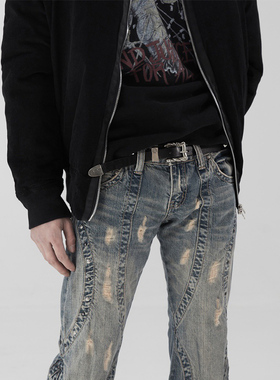 ERD 手工铸造带扣擦旧十字花手工撞钉进口牛皮皮带腰带