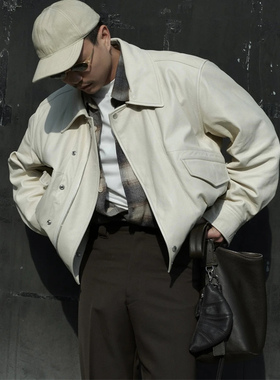 自主LEM风格牛皮飞行员皮衣夹克宽松休闲翻领外套男女