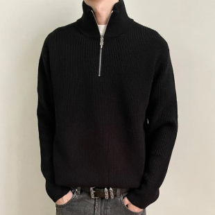 皮 925银 sweater高端 保暖羊绒立领百搭半拉链针织衫 CH自主风格