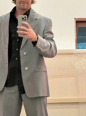 羊毛舒适排扣长袖西装西裤套装