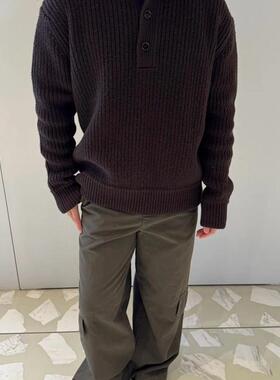 自主DVN风格新款秋冬粗针高领老钱风羊毛可翻领毛衣