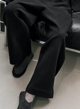 自主LEM风格极简美学直筒黑色厚款宽松休闲裤长裤