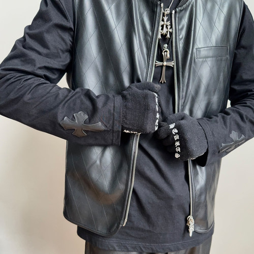 200g匹马棉天花板CH夯货牛皮拼皮十字亨利领长袖银扣薄款内搭低调