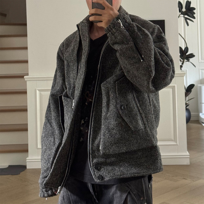 DVN 25FW Venice羊毛尼龙拉链立领多口袋夹克外套静奢极简解构