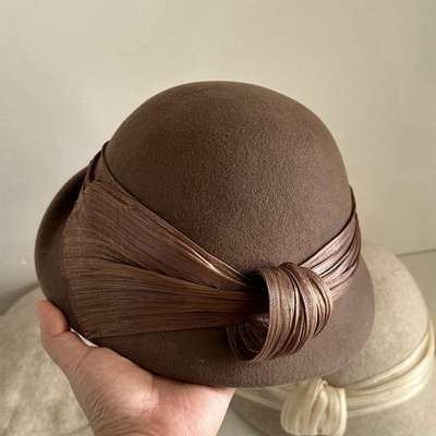 羊毛呢礼帽女士秋冬空姐帽棕色