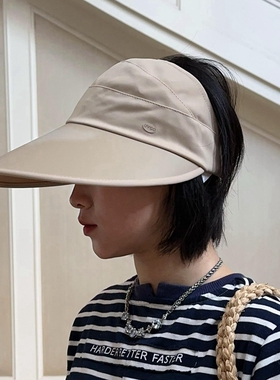 白色灰色女士骑车防晒帽遮阳帽轻便春夏可折叠空顶帽加大帽檐凉感