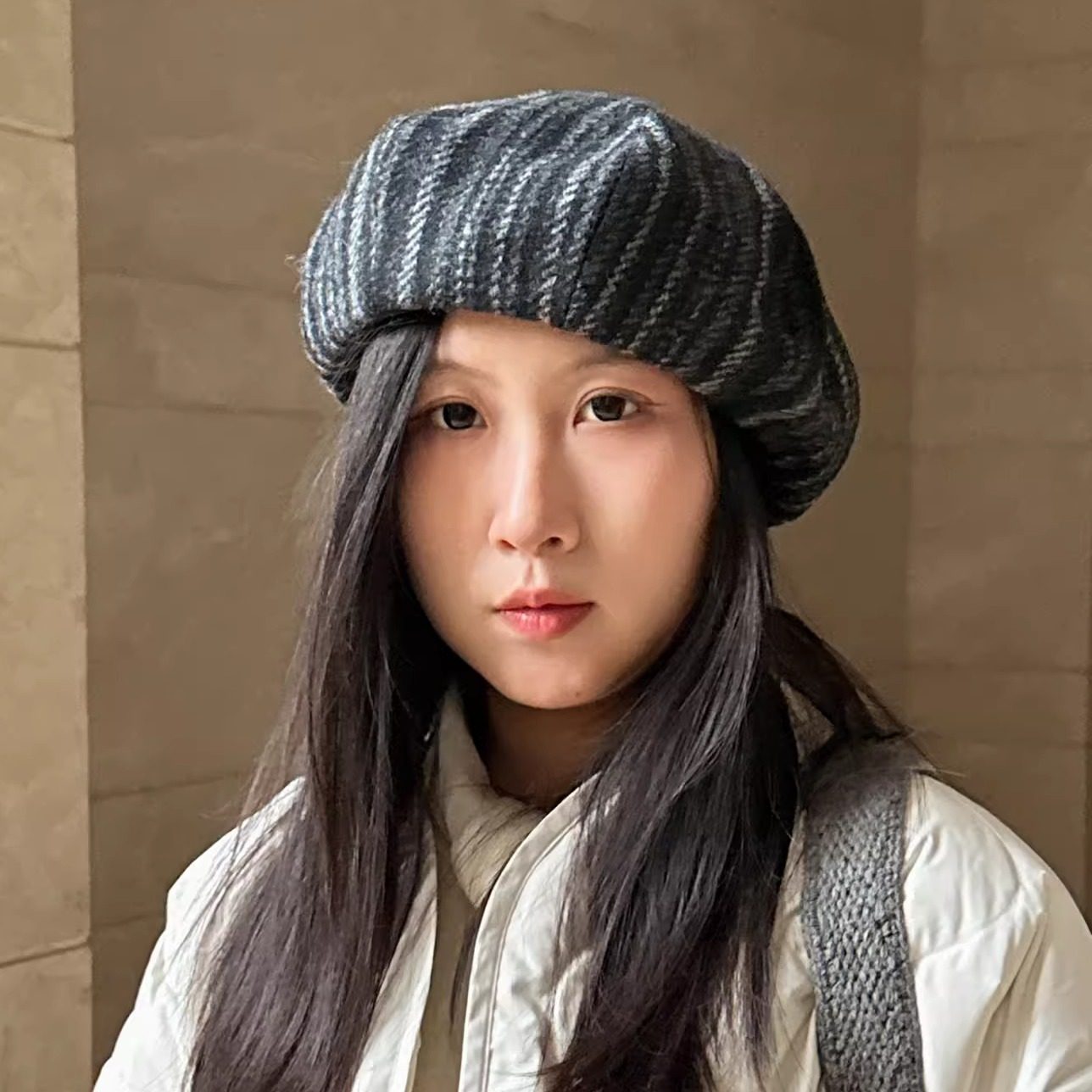 贝雷帽显脸小保暖秋冬洋气复古帽子日系女士男士条纹羊毛呢八角帽