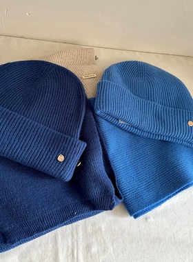 套装男士灰色橙色针织帽毛线帽克莱因蓝色女士冬季保暖帽子围巾