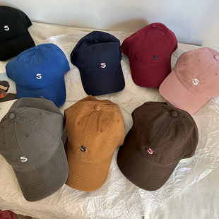 百搭粉色克莱因蓝色女士显脸小新款四季可带棉布棒球帽鸭舌帽简约