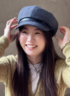 八角帽鸭舌帽毛呢有型挺括26年秋季新款灰色女士韩版显脸小画家帽
