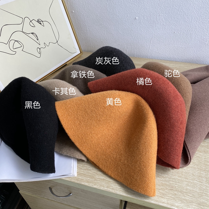 春秋冬羊毛驼色网红款钟型帽子