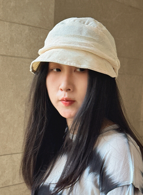 遮白发透气轻薄春夏韩版浅蓝色帽子亚麻女士画家帽报童帽鸭舌帽