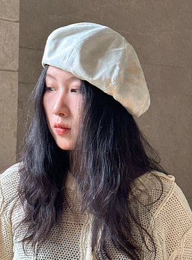 透气亚麻高级感蓓蕾帽复古逛街春夏设计师款女士优雅画家帽贝雷帽