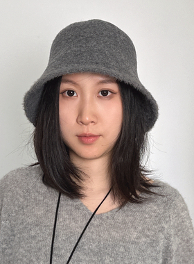 渔夫帽盆帽秋冬复古精致时尚女帽子日本驼色灰色蕾丝羊毛呢水桶帽