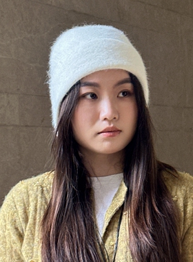 白色针织帽兔毛羊毛混纺保暖毛线帽潮2026年新款帽子女士秋季卷边