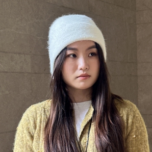 白色针织帽兔毛羊毛混纺保暖毛线帽潮2026年新款帽子女士秋季卷边