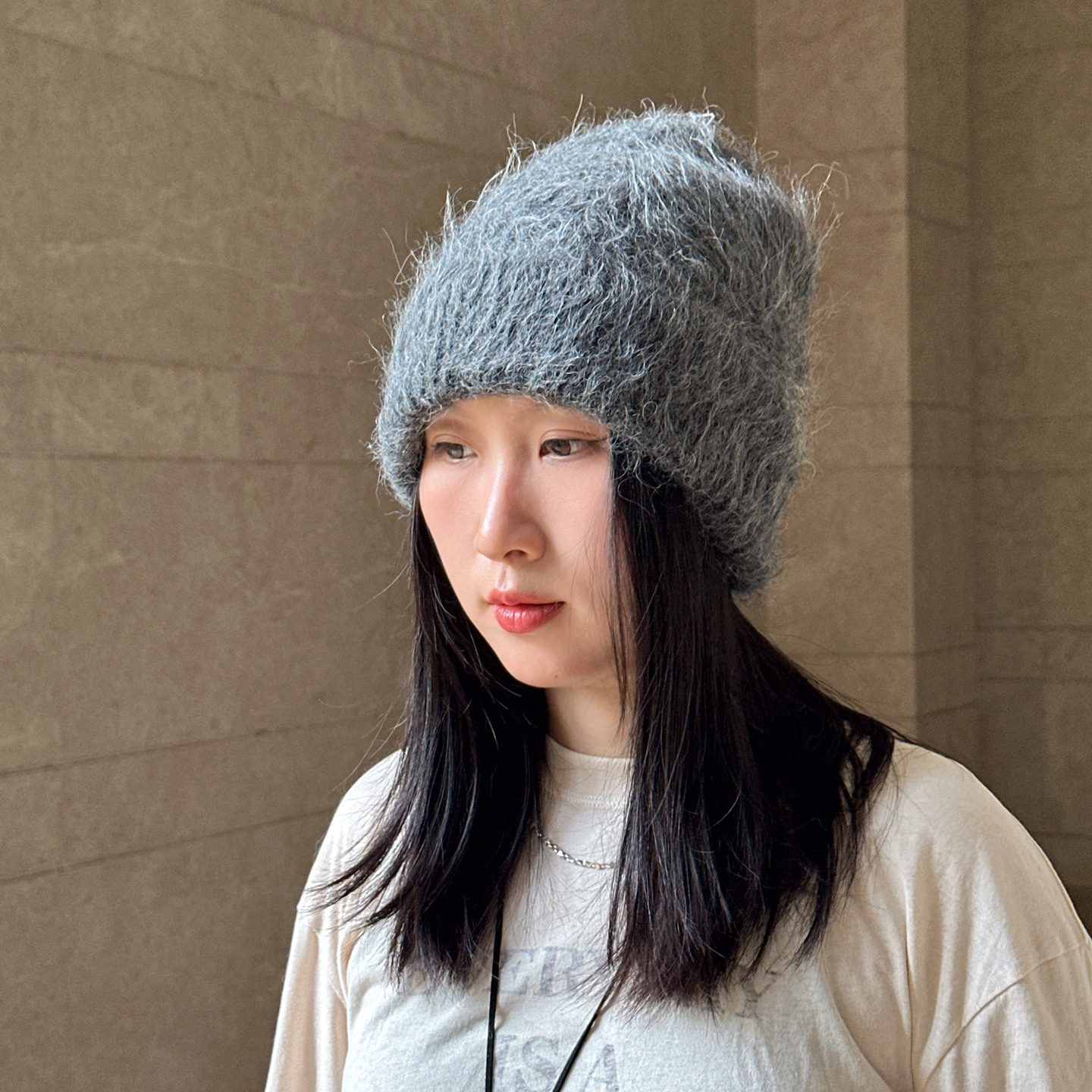 针织帽浅灰色咖色百搭显脸小羊驼毛羊毛混纺女士轻便高级感毛线帽