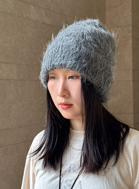 针织帽浅灰色咖色百搭显脸小羊驼毛羊毛混纺女士轻便高级感毛线帽